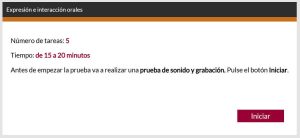 Giao diện khi bắt đầu bài thi Nói